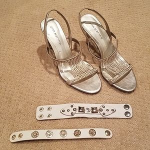 Stone and stud leather strap bracelet